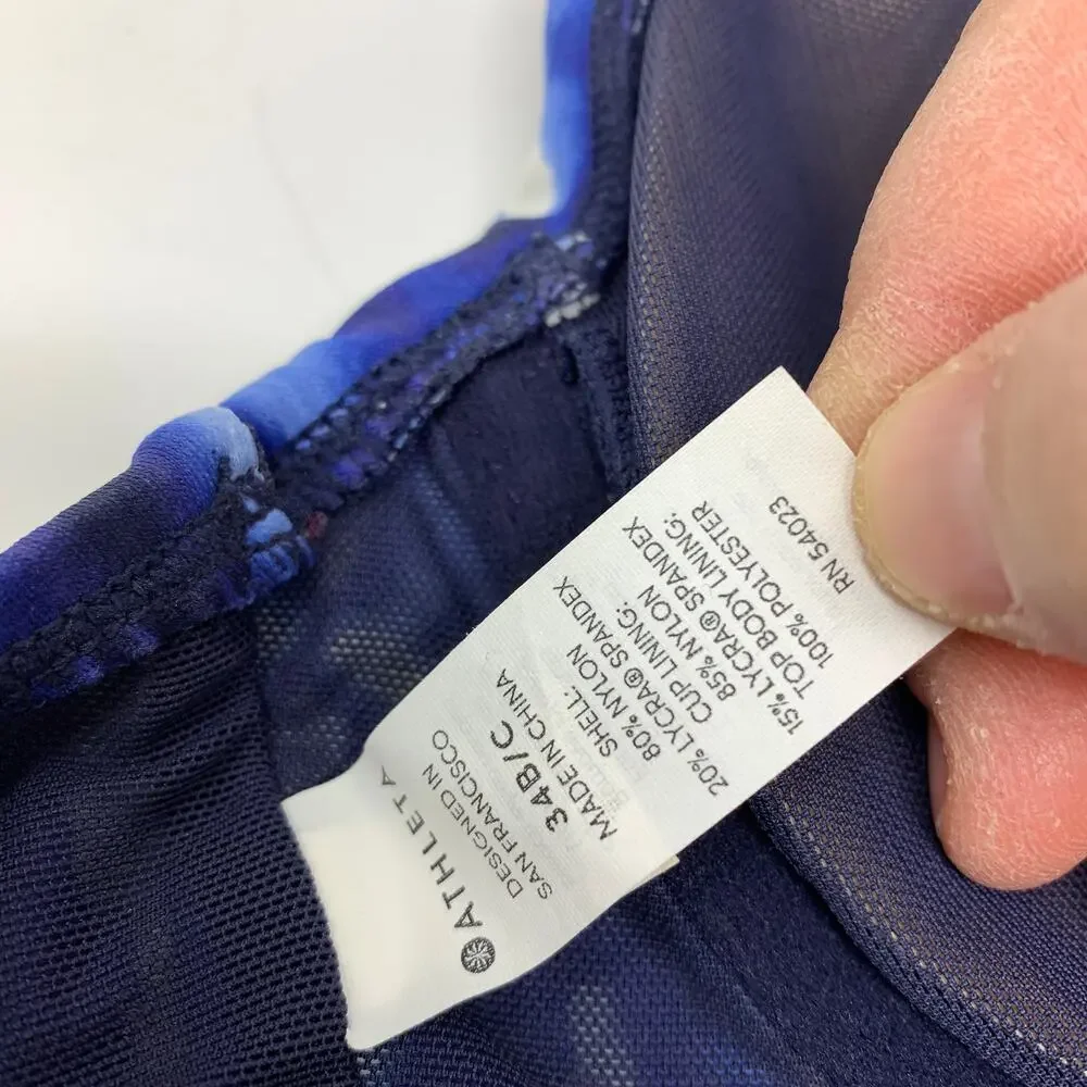 Athleta Swimsuit Women's Size 34B/C Mashiko Blue Tie Dye Wrap Front Bikini Top - Picture 4 of 6